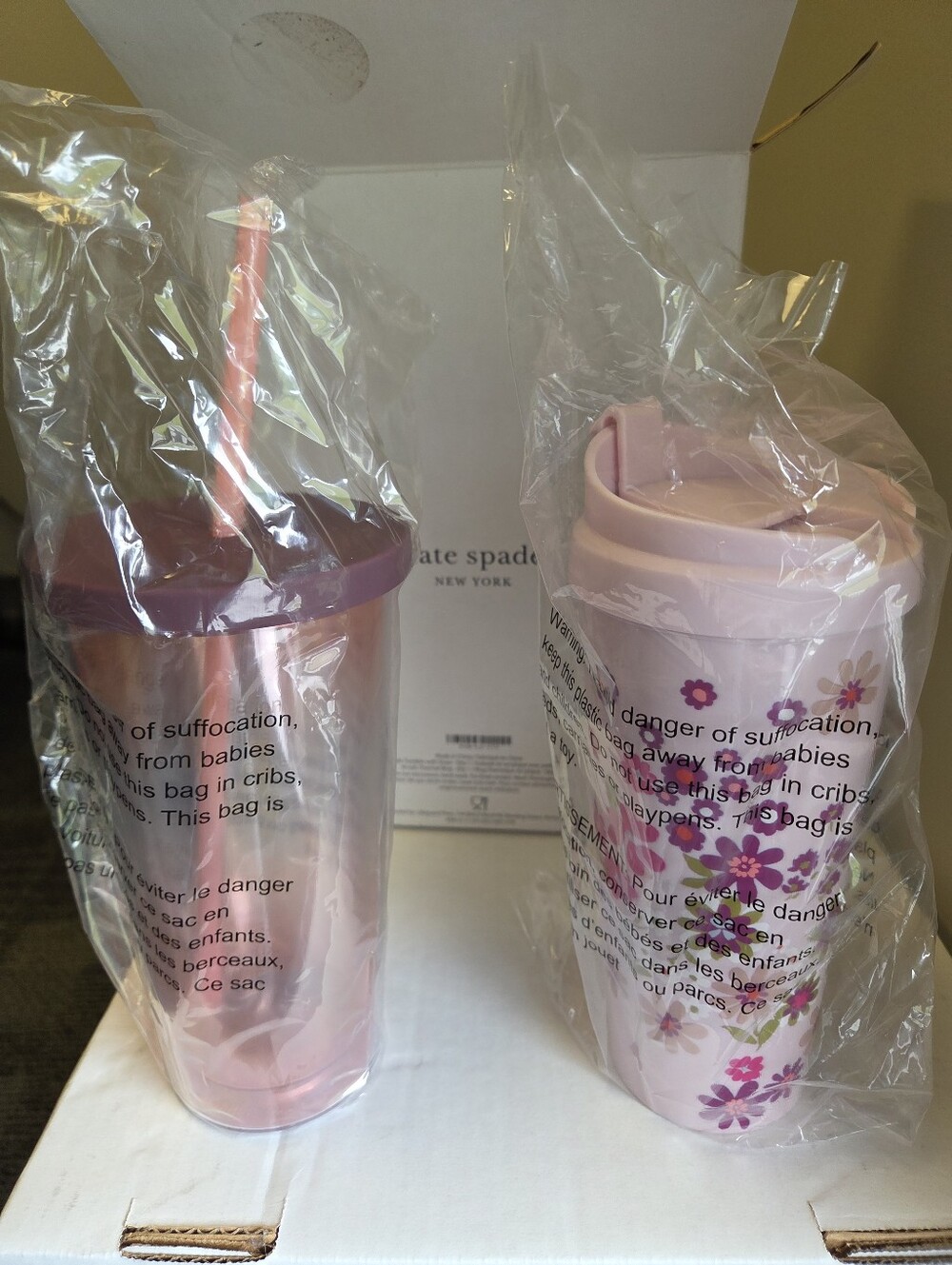kate spade Pacific Petals Thermal Travel Mug with Pink Tumbler with Straw NIB - Picture 4 of 8